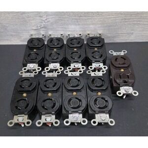 Vtg Hubbell 7580 Twist-Lock Duplex Receptacle Outlet 3-Wire Bakelite USA Lot E3